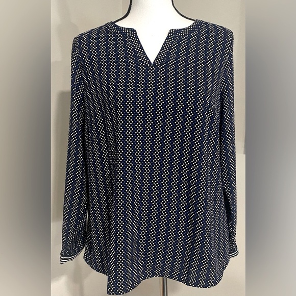 Talbots Women Blue Cream Polka Dot Blouse - Picture 1 of 8